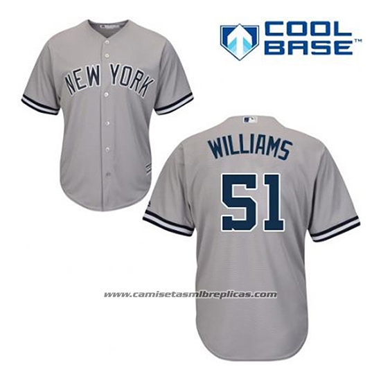 Camiseta Beisbol Hombre New York Yankees Bernie Williams 51 Gris Cool Base